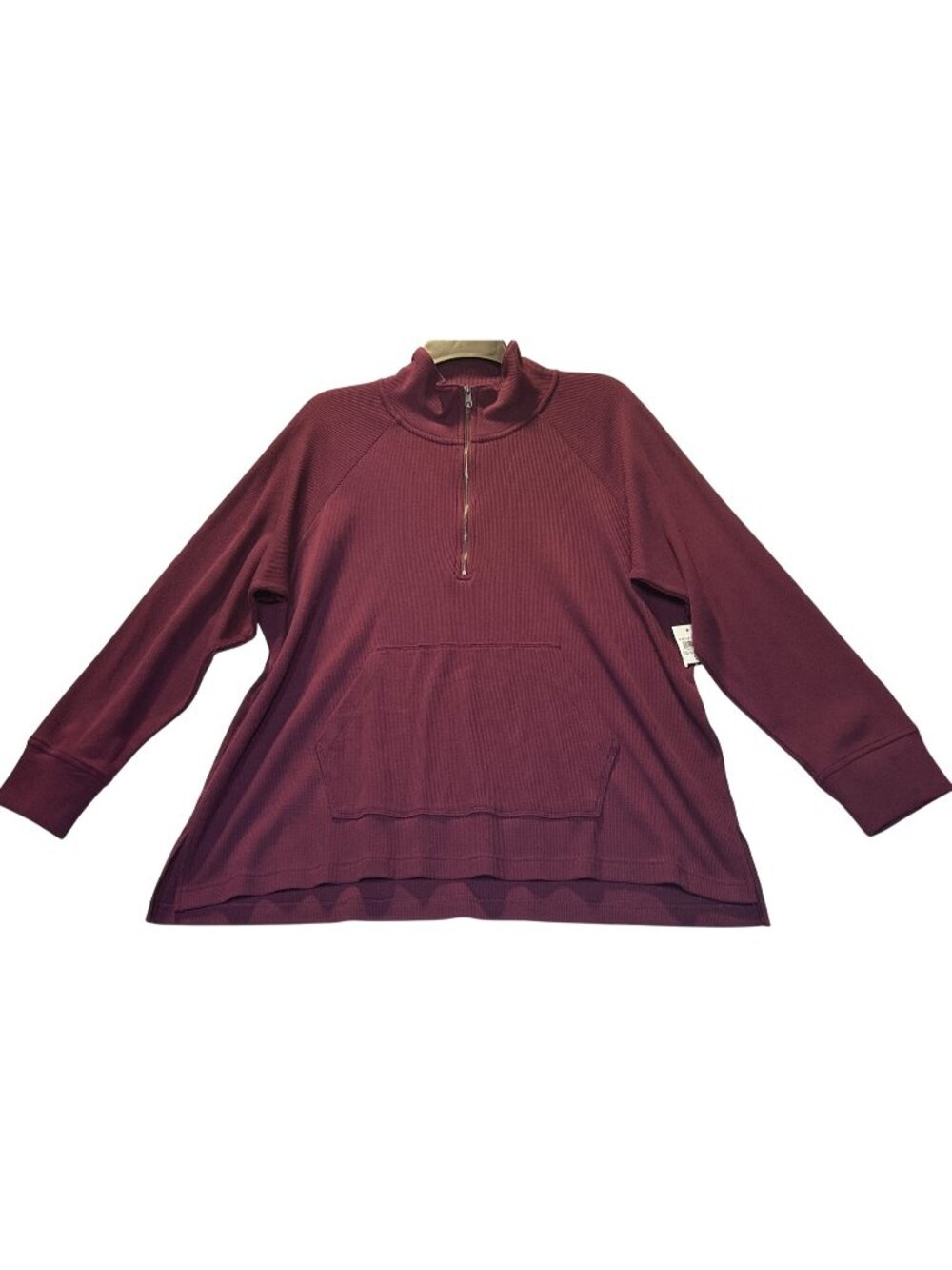 Style & Co Womens Plus 1X Waffle Knit Half-Zip Hoodie Cranberry Kangaroo Pocket